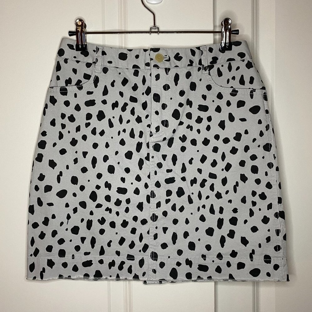 NWT ATM Animal Print Spotted Mini Carpenter Skirt Cotton Grey Black Spots 0
